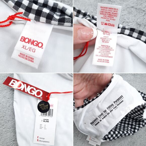 NEW BONGO Swimwear Bikini Womens XL Black White Gingham Tie Retro Cheeky Padded - Picture 11 of 13
